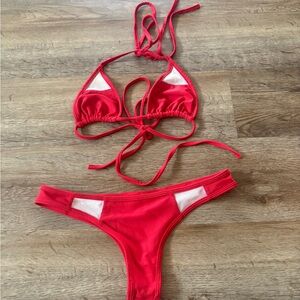 Red and White Bikini Set